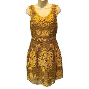 Anthropologie Yoana Baraschi 100% Silk Honeycomb Lace Embroidered Dress